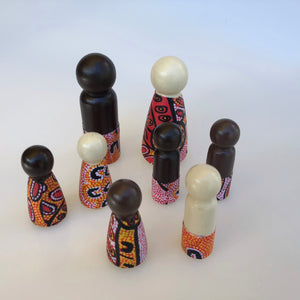 Aboriginal Peg Doll People Indigenous Australian timber toys sustainable Women Dreaming Yellow 