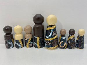 Aboriginal Peg Doll People Indigenous Australian timber toys sustainable Gathering by the River Black