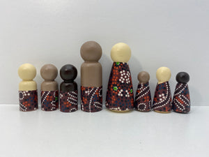 Water Dreaming Burgundy Aboriginal Peg Doll Timber open-ended play 