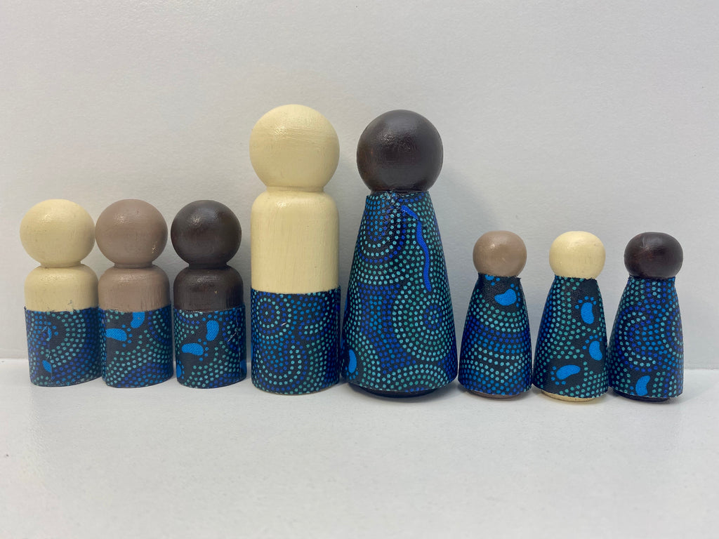 Aboriginal Peg Doll People Indigenous Australian timber toys sustainable On Walkabout Blue